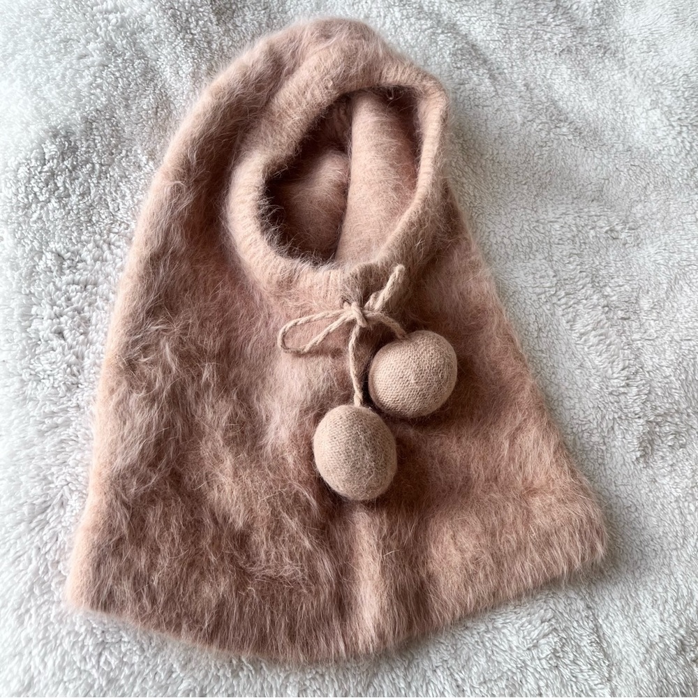Vintage Y2K Hatterdashers Balaclava Hooded Beige Hat w/ pom-pom drawstring New
